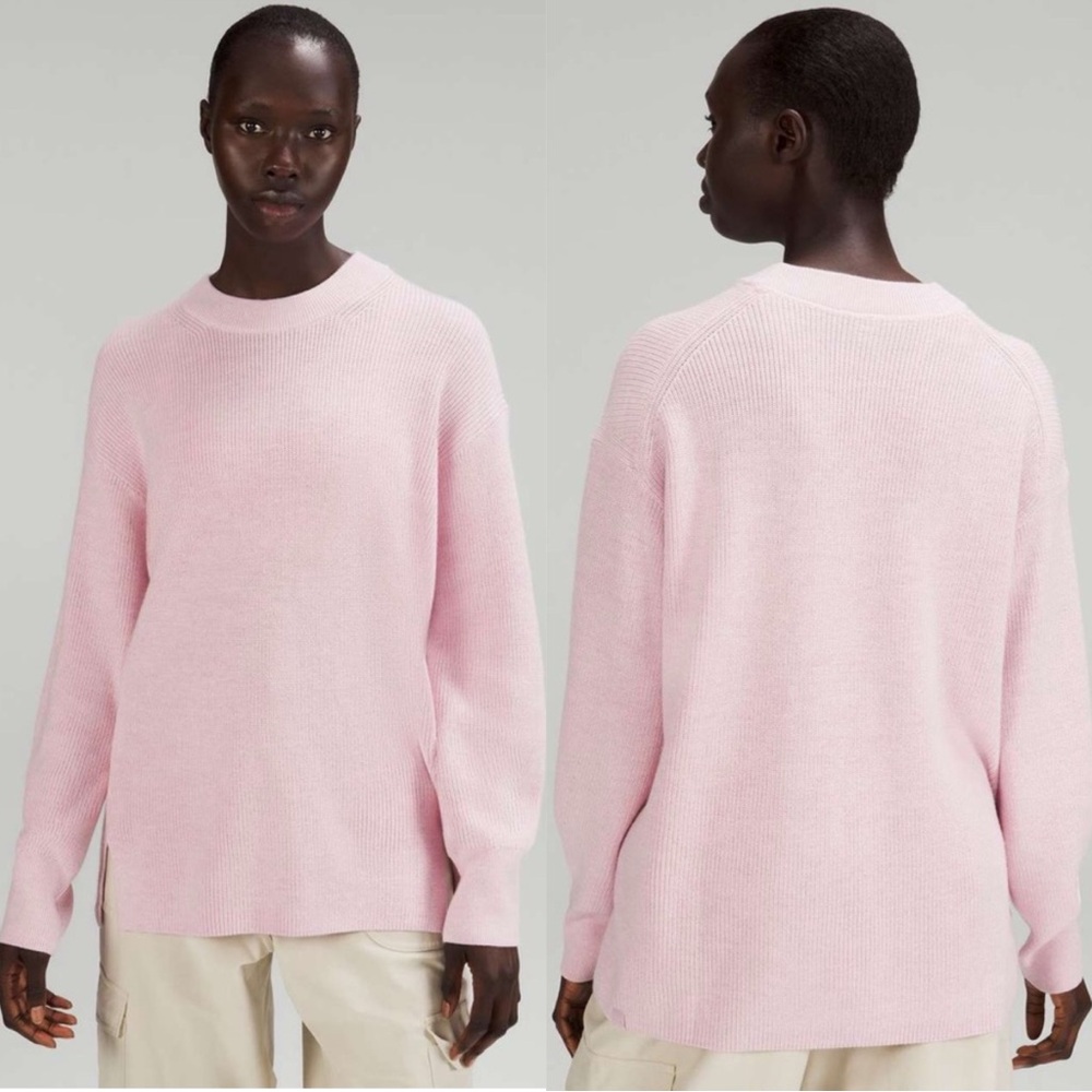 Lululemon Women's 2 Merino Wool Blend Ribbed Crewneck‎ Sweater Heathered Pink